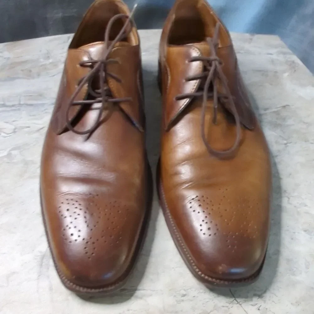 Johnston Murphy Sheepskin Medallion Toe Oxford Brown Leather 15-1760 Sz 11 M‎